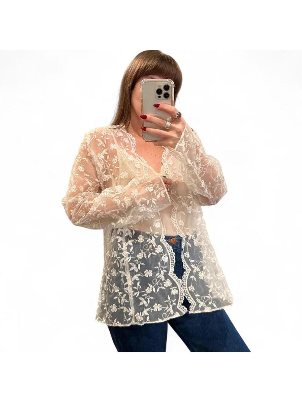 Vintage Sheer Floral Lace Cardigan Cover Up